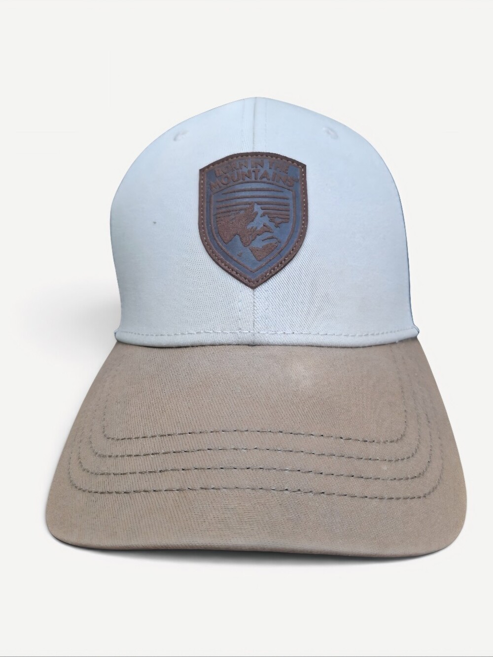 Kuhl White and Tan Trucker Hat with Leather Patch Emblem